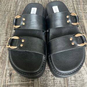 Steve Madden Black Slides with Gold Accents